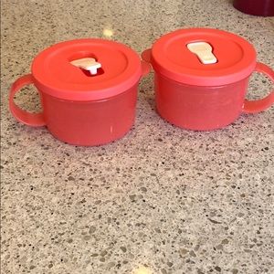Set of two. Microwave soup bowls. Coral